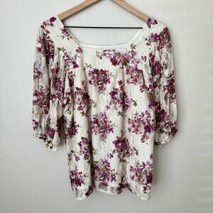 Vintage North Style White Lace Floral Lined  Blouse Cottagecore Women's Medium